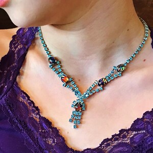 BLAUE VENEZIANISCHE FOILEN STRASS HALSKETTE, VinTage Modeschmuck, Ausgefallener Anlass, ART DECO Schmuck, Größe S, ShanniLuJewelry