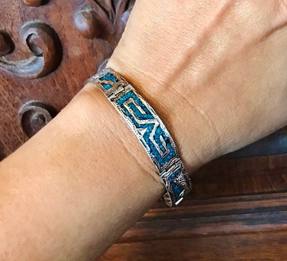 Native American One Of The Best Ever Taxco Turquoise Sterling Silver Bracelet Native American One Of The Best Ever Taxco Turquoise Sterling Silver Bracelet