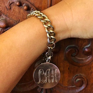 Vintage Gold Tone Curb Chain Charm Bracelet: 1960s Monogram LAH