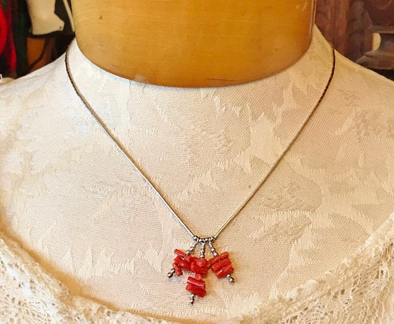 LIQUID SILVER with CORAL necklace, ViNTaGe NaVaJO… - image 2