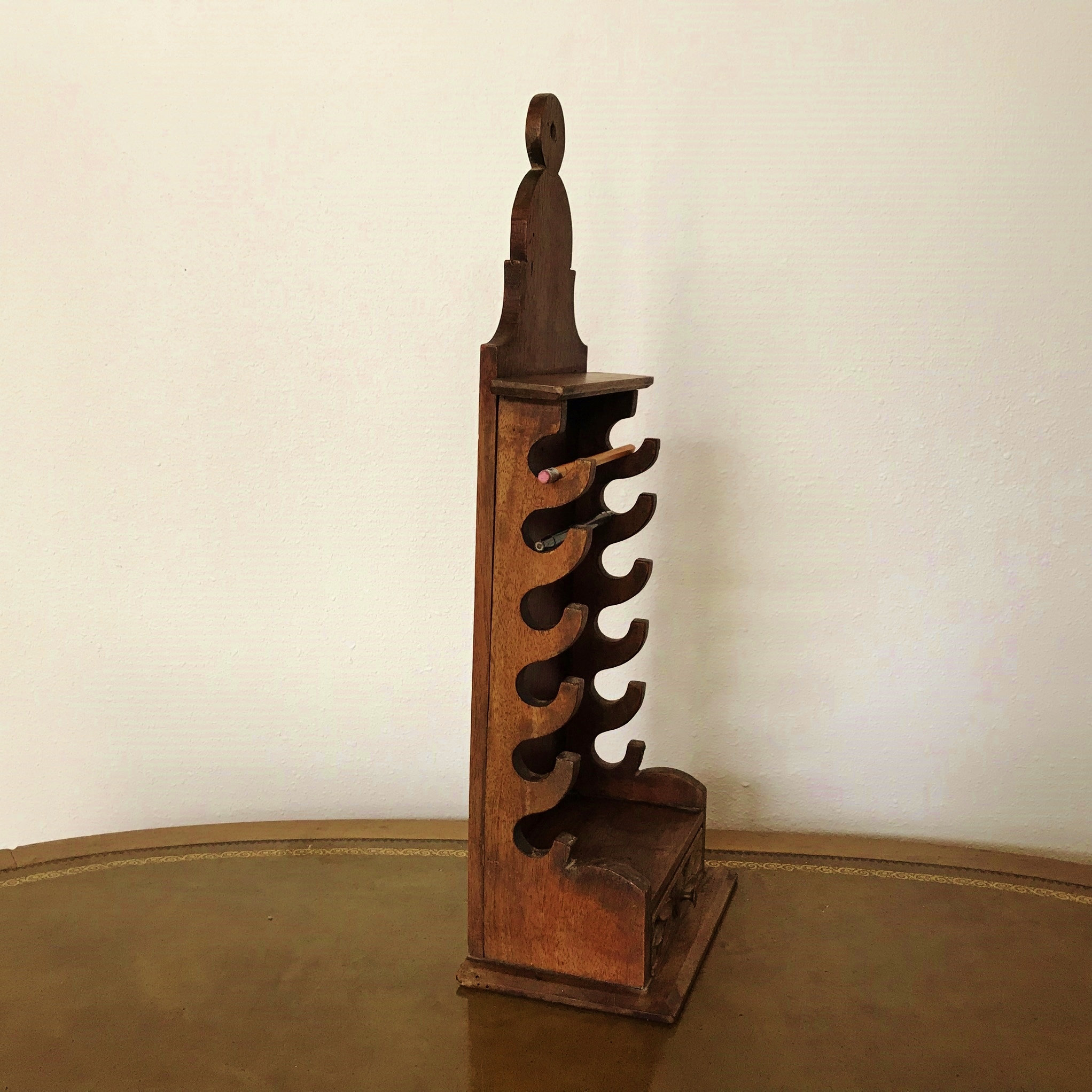 Hanging PIPE RACK, Antique Wood Caddy 6 Slots, Drawer, Lollipop Carved ...