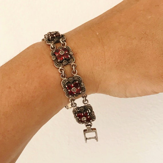 Indian Red Garnet Beautiful Vintage Bracelet 925 Silver Jewelry - SMGL