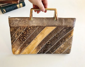 Bags by Varon Clutch Purse Vintage Snakeskin Purse Gold Handle Purse Reptile Bag 1970 s Women s Accessories