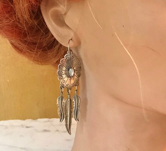 STERLING SHiELD EARRINGS, FeaTHeR DanGLes, MoonST… - image 4