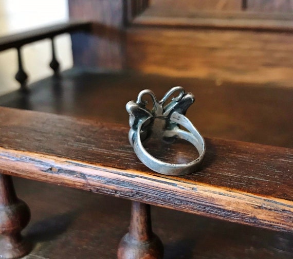 Rare Flat Inlay Vintage Native American Navajo Turquoise Coral Swirling Sterling Silver Ring Old Rare Flat Inlay Vintage Native American Navajo Turquoise Coral Swirling Sterling Silver Ring Old
