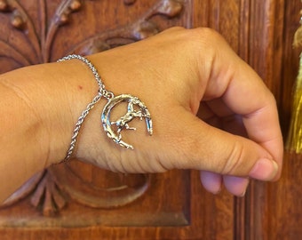 STERLiNG HORSESHOE CHARM BRACELET, ViNTaGe AraBiaN horse charm, Sterling TwisTeD RoPe Chain bracelet, Equestrian JeWeLrY, Size 7-1/2" medium