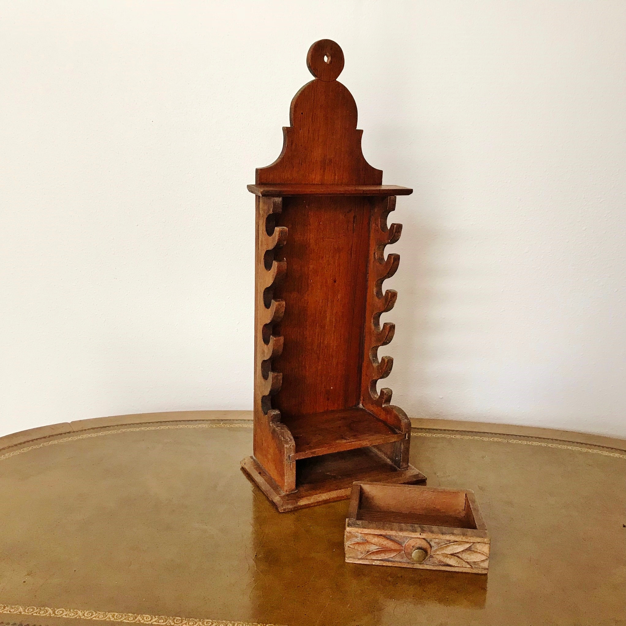 Hanging PIPE RACK, Antique Wood Caddy 6 Slots, Drawer, Lollipop Carved ...