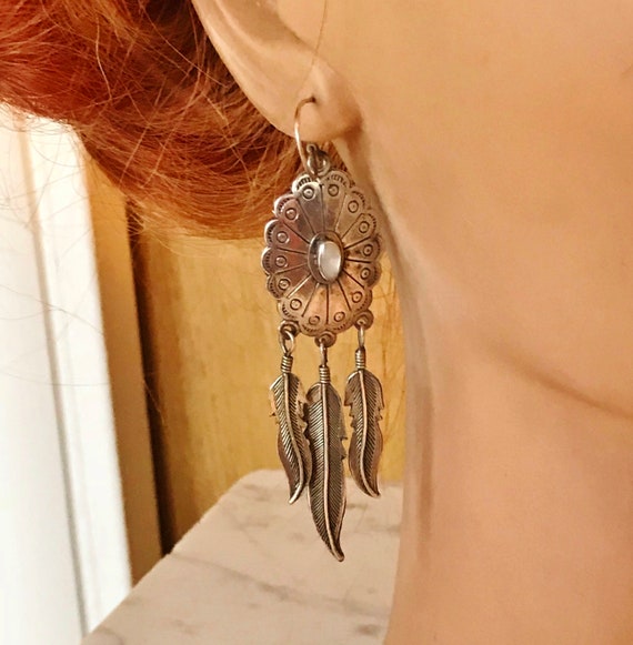 STERLING SHiELD EARRINGS, FeaTHeR DanGLes, MoonST… - image 5