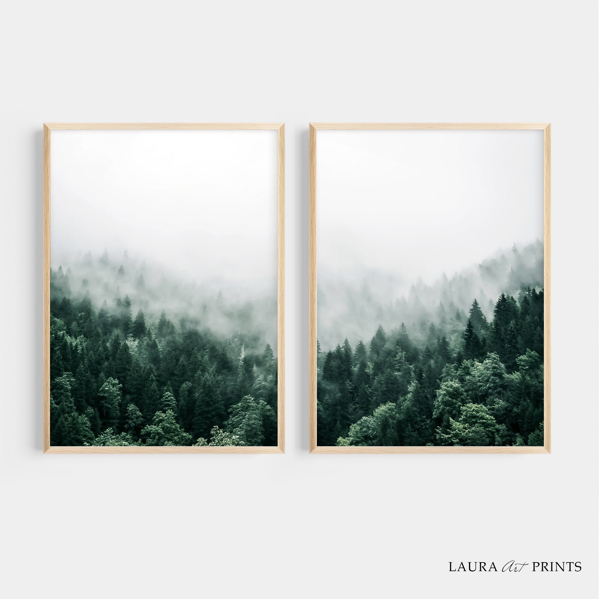 Foggy Forest Print Set Of 2 Prints Misty Mountain Wall Art Etsy