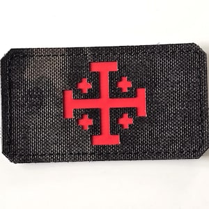 Jeruzalemkruis-patch | 3,5"x2" | Orde van het Heilige Grafkruis | Orthodox-katholiek christelijk | Lasergesneden patch met haakje