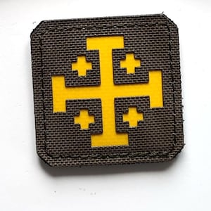 エルサレム十字架 | 2インチ×2インチ | エルサレム聖墳墓十字勲章 | 正教会 | カトリック | キリスト教 | フック付きレーザーカットパッチ