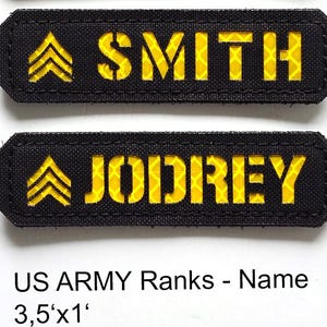 Rang with Your Name - Military Patch | US Army |  - Laser Patch Cordura Custom Hook