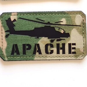 Your Custom Name Patch with Helicopter AH 64 Apache | 3,5"x2" |Callsign Lasercut  with Hook