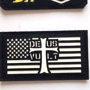American Flag with Deus Lo Vult Templar | USA Flag | Jesus Christ - Laser Cut Custom Patch Hook