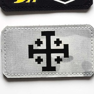 Jeruzalemkruis | 3,5"x2" | Jeruzalemkruis van de Orde van het Heilige Graf | Orthodox | Katholiek | Christelijk | Lasergesneden patch met haakje