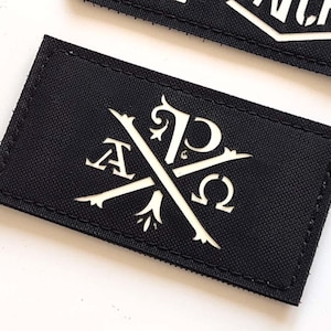 Chi Rho Christogram Patch Jezus Christus Christelijke Morale Patch 3,5"x2" Orthodox Katholieke Tactische Patch met Klittenbandsluiting