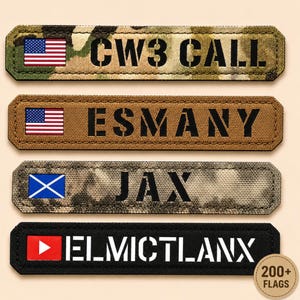 You Custom Name Patch with Flag (1″x5″) 125x25mm - Laser Patch with Hook