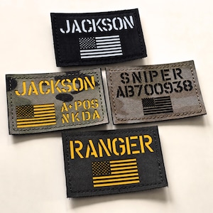 Personalized Tactical Patch 3x2, Custom Name Callsign or Text, USA Flag Patch, Laser Cut Cordura, Hook Backing