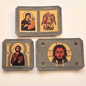 Christian Patch Set of 3, Virgin Mary & Archangel Michael, Holy Face of Jesus, Christ Pantocrator, Tactical Morale Patch Set, Hook Backing