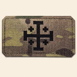 Parche de la Cruz de Jerusalén | 8,9 x 5 cm | Orden de la Cruz del Santo Sepulcro | Cristiano católico ortodoxo | Parche cortado con láser con gancho