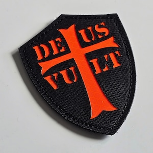 Toppa Deus Vult Croce dei Crociati - Cristogramma Templare Gesù Cristo Toppa tattica morale - Toppa con chiusura a strappo