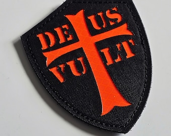 Parche Deus Vult Cruz de Cruzada - Parche táctico moral de Jesucristo con cristograma templario - Parche con cierre de velcro