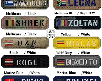 Parche personalizado con bandera de 3.5 x 1 pulgada – Cinta táctica para nombre – Etiqueta de nombre cortada con láser – Parche de bandera militar con gancho