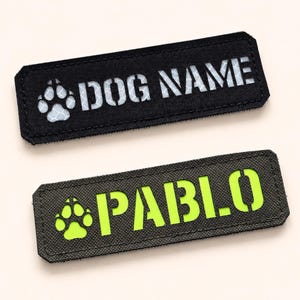 Custom Dog Name Patch with Paw Print, Personalized K9 Harness Patch, Laser Cut Cordura ID Patch with Hook Backing, 4.7 x 1.6 in