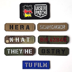 Patch personalizado com nome, 8,9 x 2,5 cm – Fita tática para nome – Patch com indicativo de chamada cortado a laser – Patch militar com velcro