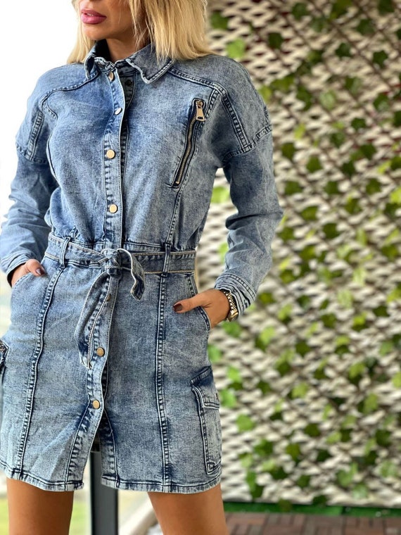 Sexy Denim Dress Jeans Dress Shirt 