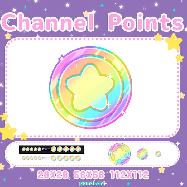 Kawaii Rainbow Star Coin Channel Points icon // twitch channel point // cute pastel rainbow coin // emote