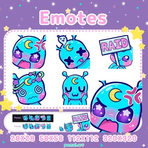 Kawaii Chibi Alien Emotes - BLUE - part 3: for Twitch, Discord, Youtube, Streaming. 5 cute alien twitch emotes!