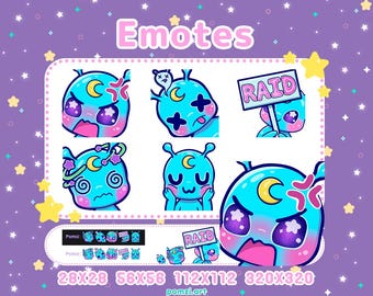 Kawaii Chibi Alien Emotes - BLUE - part 3: for Twitch, Discord, Youtube, Streaming. 5 cute alien twitch emotes!