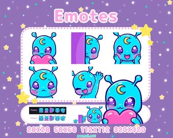 Kawaii Chibi Alien Emotes - BLUE - Part 1 for Twitch, Discord, Kick, Youtube, Streaming. 5 cute alien twitch emotes!