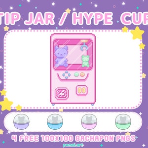 Kawaii Pixel Art Claw Machine Tip Jar / Hype Cup for Streamers! // Pastel / Pink / With cute free Gachapon icons