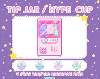 Kawaii Pixel Art Claw Machine Tip Jar / Hype Cup for Streamers! // Pastel / Pink / With cute free Gachapon icons