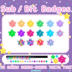 Kawaii Star Candy Sub / Bit Badges for Twitch, Discord, Kick, Youtube // konpeito emotes