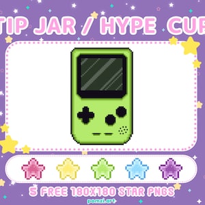 Cute Pixel Art Gameboy Tip Jar / Hype Cup || GREEN // Free kawaii Star icons included