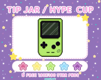 Cute Pixel Art Gameboy Tip Jar / Hype Cup || GREEN // Free kawaii Star icons included