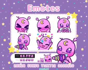Kawaii Chibi Alien Emotes - PINK - part 2: for Twitch, Discord, Youtube, Kick, Streaming. 5 cute alien twitch emotes!