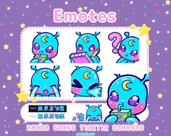 Kawaii Chibi Alien Emotes - BLUE - part 4: for Twitch, Discord, Youtube, Kick, Streaming. 5 cute alien twitch emotes!