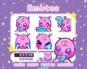 Kawaii Chibi Alien Emotes - PINK - part 4: for Twitch, Discord, Youtube, Kick, Streaming. 5 cute alien twitch emotes!
