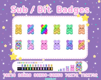 Kawaii Gummy Bear Sub / Bit Badges for Twitch // Cute Jelly candy Emotes