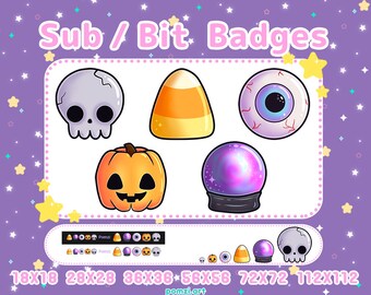Cute Halloween Sub / Bit Bades for Twitch, Youtube, Discord, Streamers