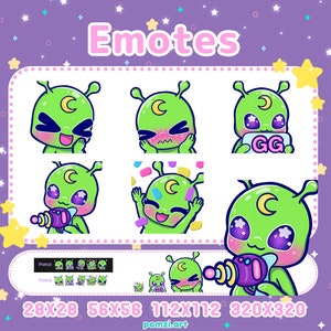 Kawaii Chibi Alien-emotes deel 2: voor Twitch, Discord, Youtube, Kick en Streaming. 5 schattige buitenaardse twitch-emotes!