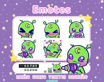 Kawaii Chibi Alien Emotes part 2: for Twitch, Discord, Youtube, Kick, Streaming. 5 cute alien twitch emotes!