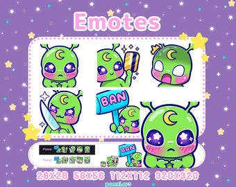 Kawaii Chibi Alien Emotes part 5: for Twitch, Discord, Youtube, Kick, Streaming. 5 cute alien twitch emotes!