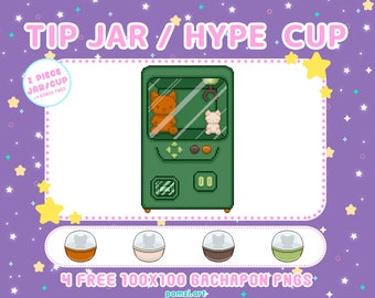 Kawaii Green Pixel Art Claw Machine Tip Jar: Streamer Hype Cup (Digital Download)