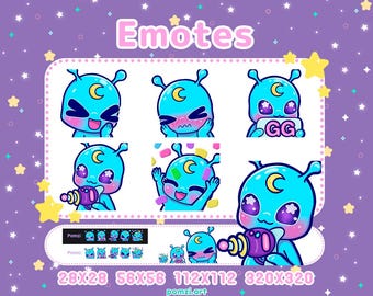 Kawaii Chibi Alien Emotes - BLUE - part 2: for Twitch, Discord, Youtube, Kick, Streaming. 5 cute alien twitch emotes!