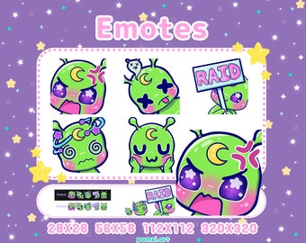 Kawaii Chibi Alien Emotes part 3: for Twitch, Discord, Youtube, Streaming. 5 cute alien twitch emotes!